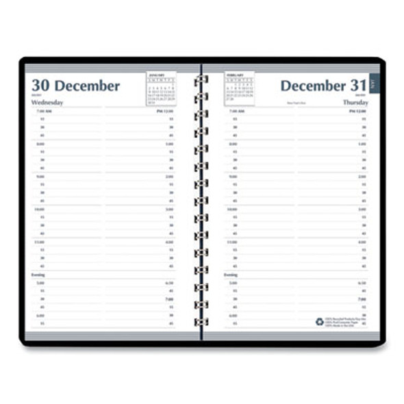 Memo Size Daily Appointment Book With 15-Minute Schedule, 8 x 5, Black Cover, 12-Month (Jan To Dec): 2026