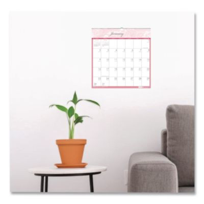 Recycled Monthly Wall Calendar, Breast Cancer Awareness Artwork, 12 x 12, White/Pink/Gray Sheets, 12-Month (Jan-Dec): 2026