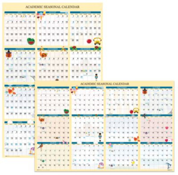 Recycled Academic Seasonal Laminated Wall Calendar, Illustrated Seasons, 24 x 37, 12-Month (July To June), 2025 To 2026