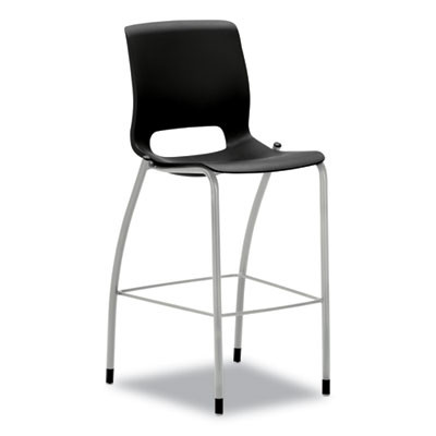 Motivate Four-Leg Cafe Height Stool, Supports Up To 300 Lb, 30" Seat Height, Onyx Seat, Onyx Back, Platinum Base