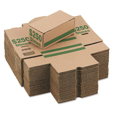 Corrugated Coin Storage And Shipping Boxes, Accommodates $250 In Dimes, 8.06" x 3.31" x 3.19", Green/Kraft, 50/Carton