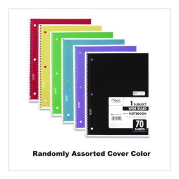 Spiral Notebook, 1-Subject, Wide/Legal Rule, Randomly Assorted Cover Color, (70) 10.5" x 7.5" Sheets