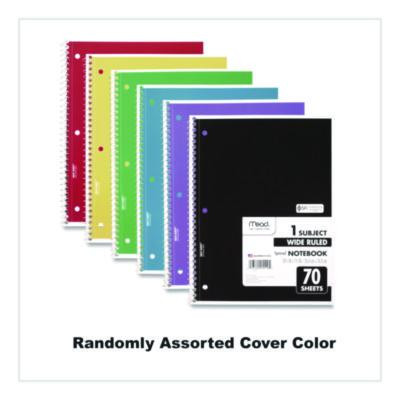 Spiral Notebook, One-Subject, Wide/Legal Rule, Randomly Assorted Cover Color, (70) 10.5" x 7.5" Sheets