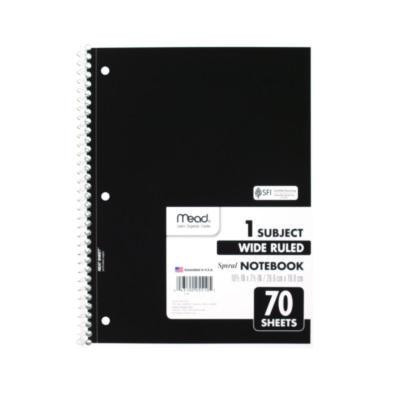Spiral Notebook, One-Subject, Wide/Legal Rule, Randomly Assorted Cover Color, (70) 10.5" x 7.5" Sheets