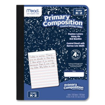Primary Journal Creative Writing Composition Book, Manuscript Format, Blue/Black/White Cover, (100) 9.75 x 7.5 Sheets