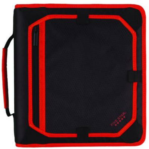 Zipper Binder, 3 Rings, 2" Capacity, 11 X 8.5, Black/Red Accents