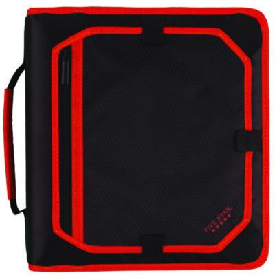 Zipper Binder, 3 Rings, 2" Capacity, 11 X 8.5, Black/Red Accents