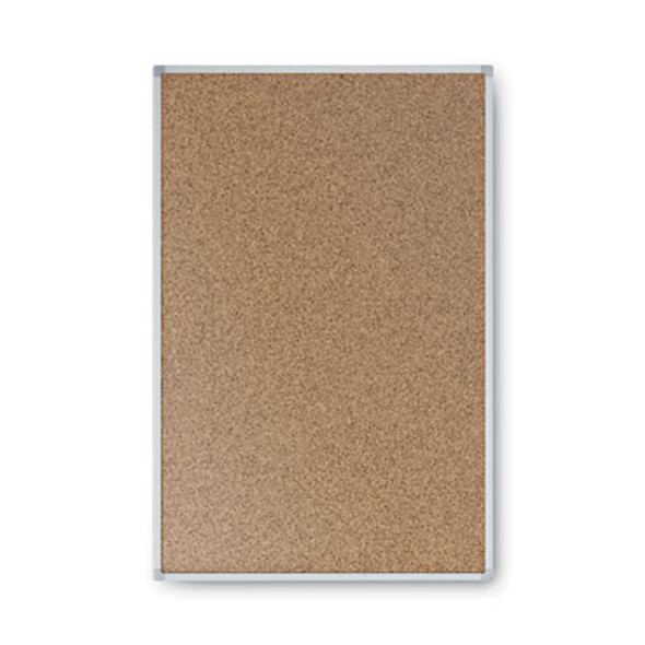 Economy Cork Board With Aluminum Frame, 24" x 18", Tan Surface, Satin Aluminum Frame