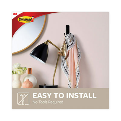 Adhesive Mount Metal Hook, Large, Double Hook, Matte Black Finish, 4 Lb Capacity, 1 Hook And 1 Strip/Pack