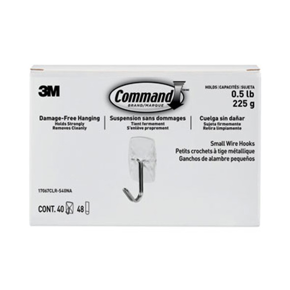 Clear Hooks And Strips, Small, Plastic/Metal, 0.5 Lb Capacity, 40 Hooks And 48 Strips/Pack