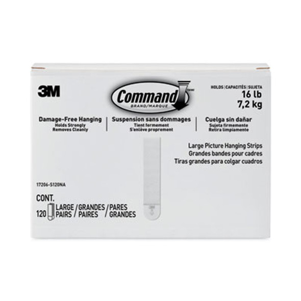 Picture Hanging Strips, Value Pack, Large, Removable, Holds Up To 16 Lbs, 0.75 X 3.65, White, 120 Pairs/Pack
