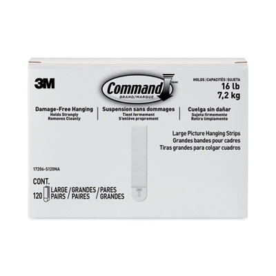 Damage-Free Hanging Picture Hanging Strip Pairs, Holds Up To 3.75 Lb, Large: 0.75" x 3.65", White, 120/Pack
