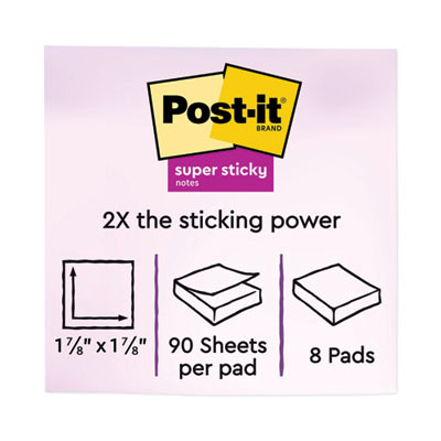 Pads In Energy Boost Collection Colors, 2" x 2", 90 Sheets/Pad, 8 Pads/Pack