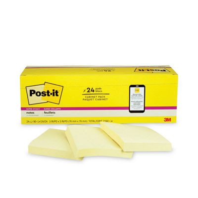Pads In Canary Yellow, Cabinet Pack, 3" x 3", 90 Sheets/Pad, 24 Pads/Pack