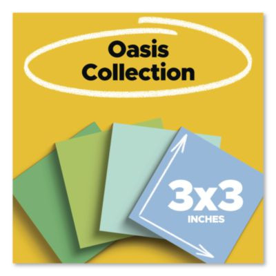 100% Recycled Paper Super Sticky Notes, 3" x 3", Oasis, 70 Sheets/Pad, 24 Pads/Pack