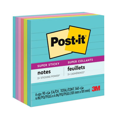 Pads In Supernova Neon Collection Colors, Note Ruled, 4" x 4", 90 Sheets/Pad, 6 Pads/Pack