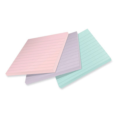 100% Recycled Paper Super Sticky Notes, Ruled, 4" x 4", Wanderlust Pastels, 70 Sheets/Pad, 3 Pads/Pack