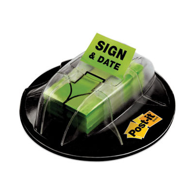 Page Flags In Dispenser, "Sign And Date", Bright Green, 200 Flags/Dispenser