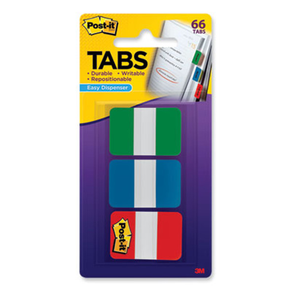 1" Plain Solid Color Tabs, 1/5-Cut, Assorted Colors, 1" Wide, 66/Pack