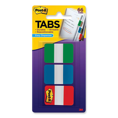 1" Plain Solid Color Tabs, 1/5-Cut, Assorted Colors, 1" Wide, 66/Pack