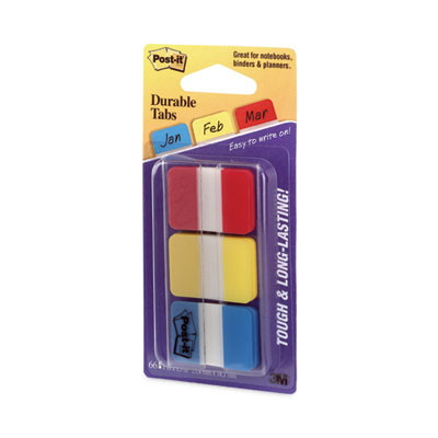 1" Plain Solid Color Tabs, 1/5-Cut, Assorted Primary Colors, 1" Wide, 66/Pack