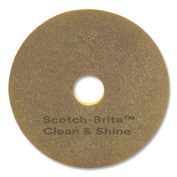 Clean And Shine Pad, 19" Diameter, Brown/Yellow, 5/Carton