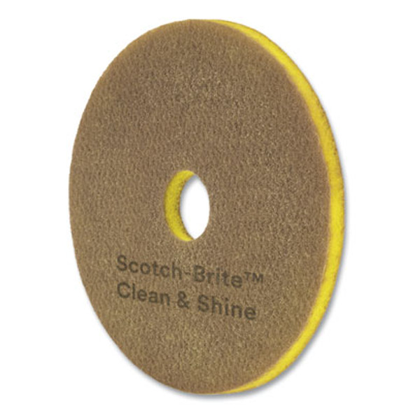 Clean And Shine Pad, 19" Diameter, Brown/Yellow, 5/Carton