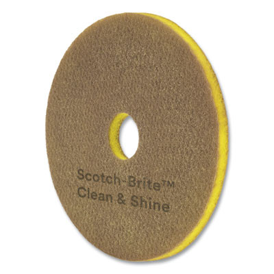 Clean And Shine Pad, 19" Diameter, Brown/Yellow, 5/Carton