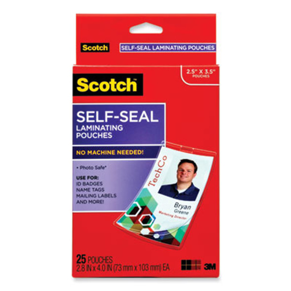 Self-Sealing Laminating Pouches, 12.5 Mil, 2.31" X 4.06", Gloss Clear, 25/Pack