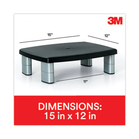 Adjustable Height Monitor Stand, 15" x 12" x 2.63" To 5.78", Black/Silver, Supports Up To 80 Lbs