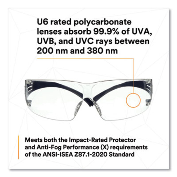 Securefit Protective Eyewear, 200 Series, Dark Blue Plastic Frame, Clear Polycarbonate Lens