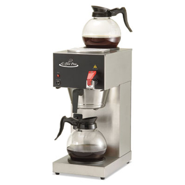 Two-Burner Institutional Coffee Maker, 12-Cup, 9 x 16.5 x 19, Stainless Steel