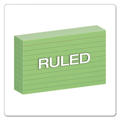 Ruled Index Cards, 3 X 5, Green, 100/Pack