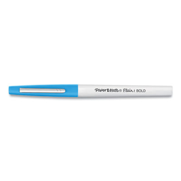 Flair Felt Tip Porous Point Pen, Stick, Bold 1.2 Mm, Assorted Ink Colors, White Pearl Barrel, 12/Pack