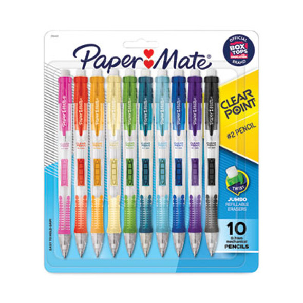 Clear Point Mechanical Pencil, 0.7 Mm, Hb (#2), Black Lead, Assorted Barrel Colors, 10/Pack