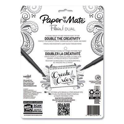 Flair Dual Porous Point Pen, Stick, Medium 0.7 Mm Bullet, Pressure-Sensitive Brush, Assorted Ink And Barrel Colors, 16/Pack