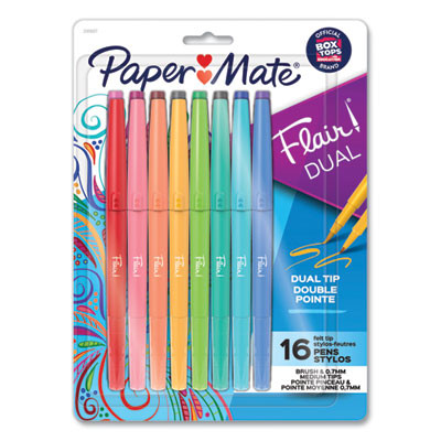 Flair Dual Porous Point Pen, Stick, Medium 0.7 Mm Bullet, Pressure-Sensitive Brush, Assorted Ink And Barrel Colors, 16/Pack