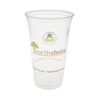 Earthchoice Compostable Cold Cup, 24 Oz, Plastic, Clear/Printed, 580/Carton