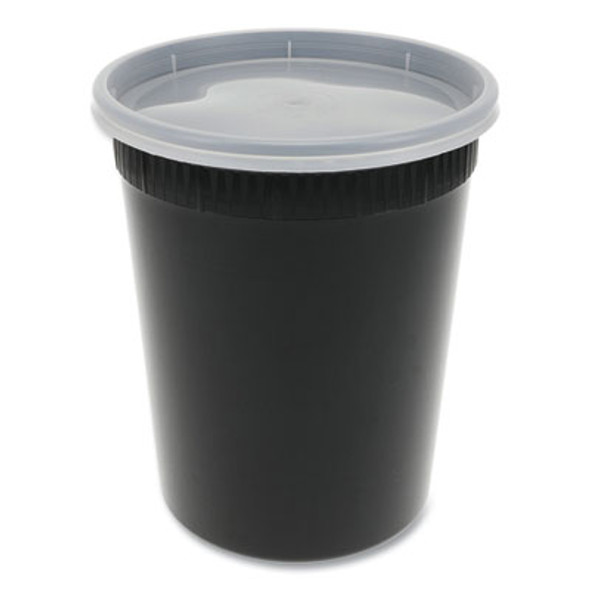 Newspring Delitainer Microwavable Container, 32 Oz, 4.55 x 4.55 x 5.55, Black/Clear, Plastic, 240/Carton