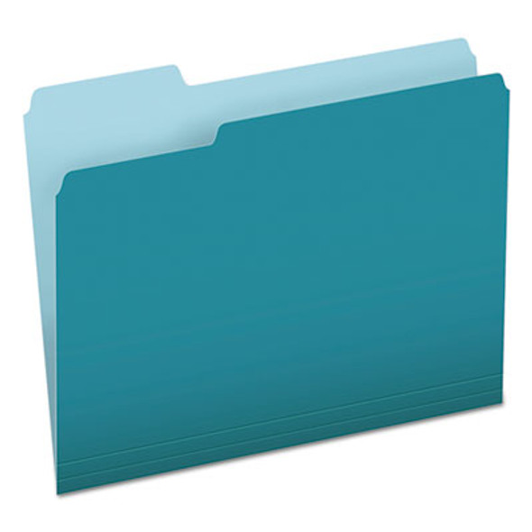 Colored File Folders, 1/3-Cut Tabs: Assorted, Letter Size, Teal/Light Teal, 100/Box