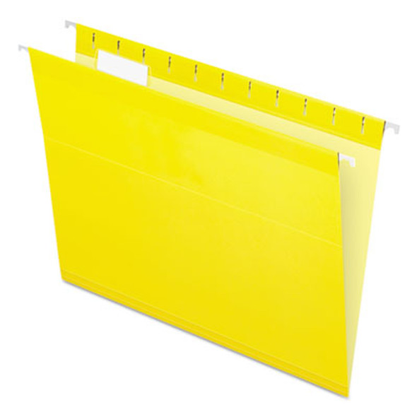 Colored Reinforced Hanging Folders, Letter Size, 1/5-Cut Tabs, Yellow, 25/Box