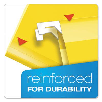 Colored Reinforced Hanging Folders, Letter Size, 1/5-Cut Tabs, Yellow, 25/Box