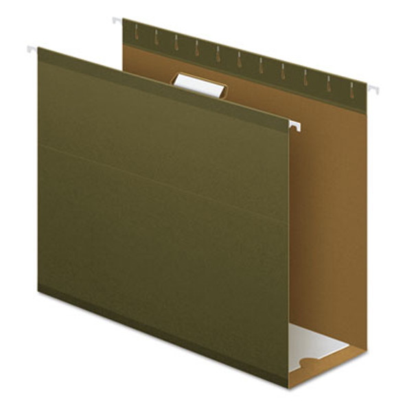 Extra Capacity Reinforced Hanging File Folders With Box Bottom, 4" Capacity, Letter Size, 1/5-Cut Tabs, Green, 25/Box