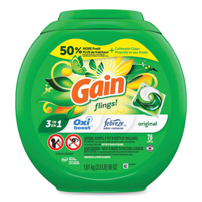 Flings Detergent Pods, Gain Original Scent, 76 Pods/Tub, 4 Tubs/Carton