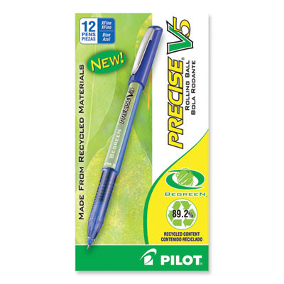 Precise V5 Begreen Rollerball Pen, Stick, Extra-Fine 0.5 Mm, Blue Ink, Blue Barrel, Dozen