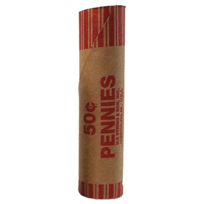 Preformed Paper Tubular Coin Wrappers, Pennies, Red/Kraft, 1,000/Box