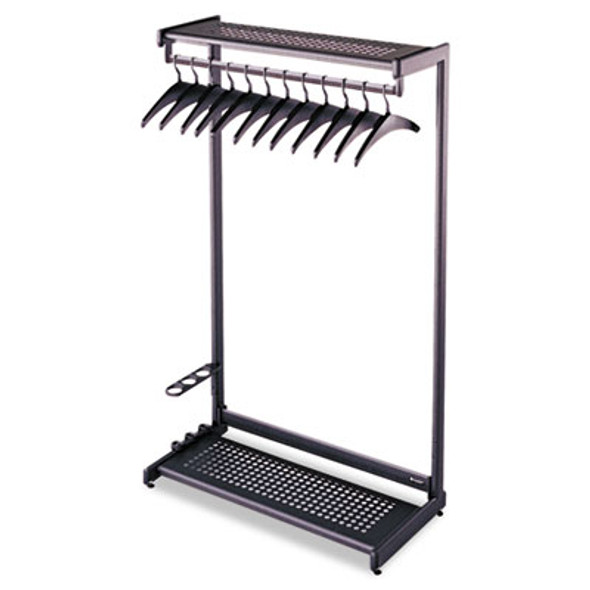 Single-Side, Garment Rack With Two Shelves, Eight Hangers, Steel, 24w x 18.5d x 61.5h, Black