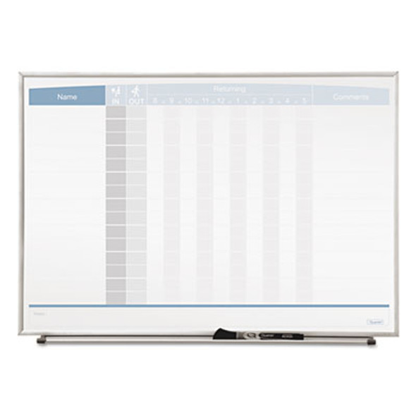 Matrix Employee In/Out Board, Horizontal, 15-Person Tracking, 23" x 16", White Surface, Satin Aluminum Frame