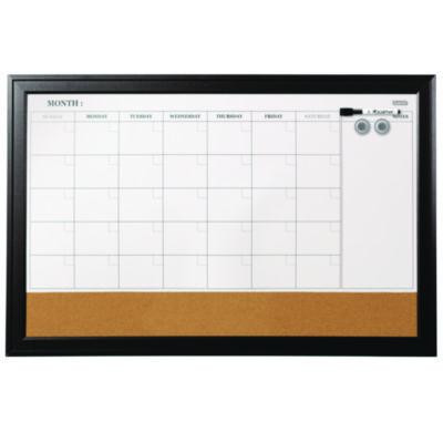 Magnetic Combination Board Calendar, Monthly Planning/Scheduling, 35" x 23", Tan/White Surface, Black Wood Frame