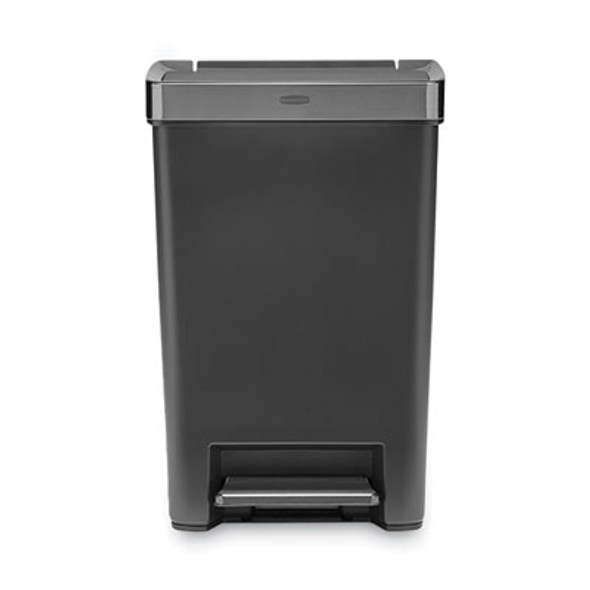 Premier Series Iii Step-On Waste Container, 12.4 Gal, Plastic, Black/Stainless Steel